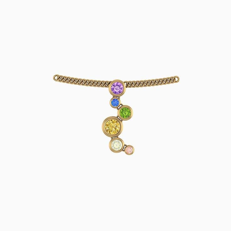 Family Birthstone necklace set in semiprecious stone and 45cm length by 1.7mm width curb chain
