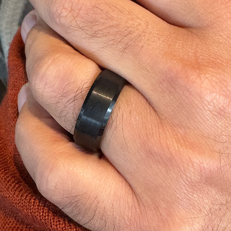 Beveled Black Ring In Tungsten