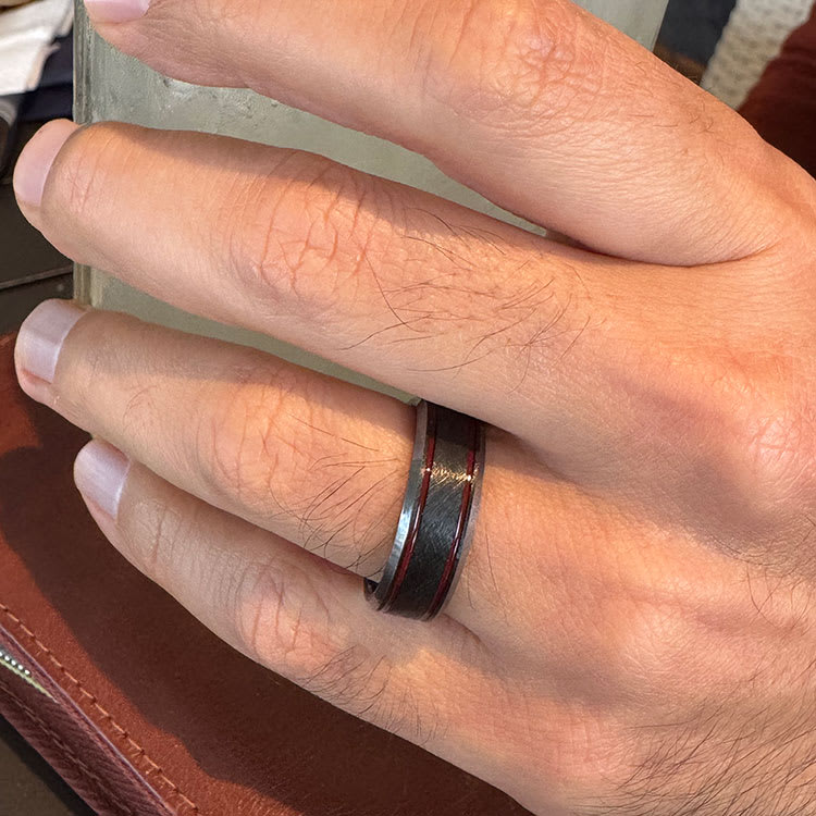 Charcoal Grey Ring With Red Stripes