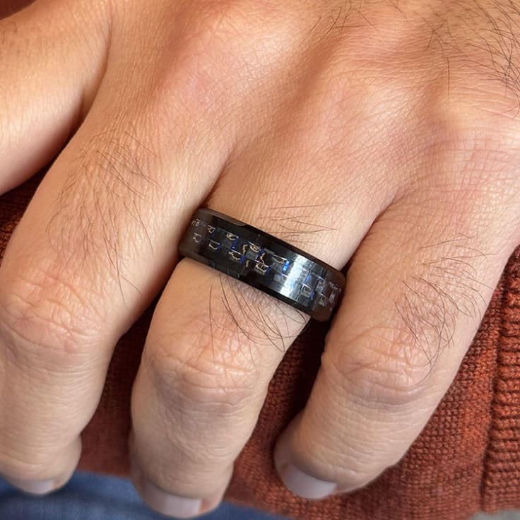 Black Ring With Black And Blue Carbon