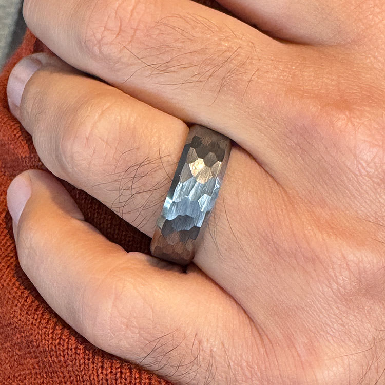 Bevel Hammered Finish Tungsten Ring