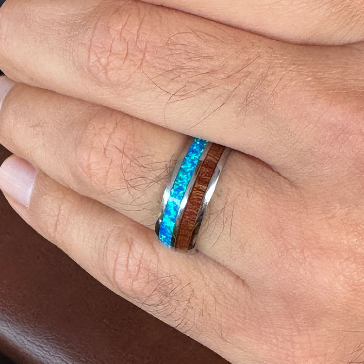Koa Wood With Opal Ring