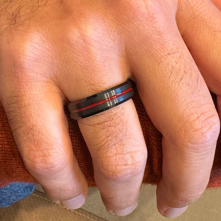 6mm Black Ring With Red Stripe