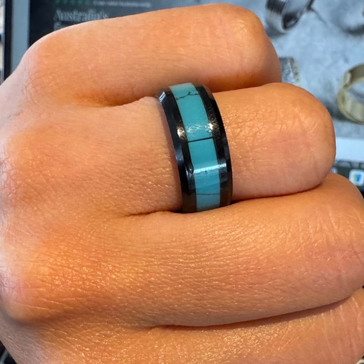 Black Ring With Turquoise Inlay