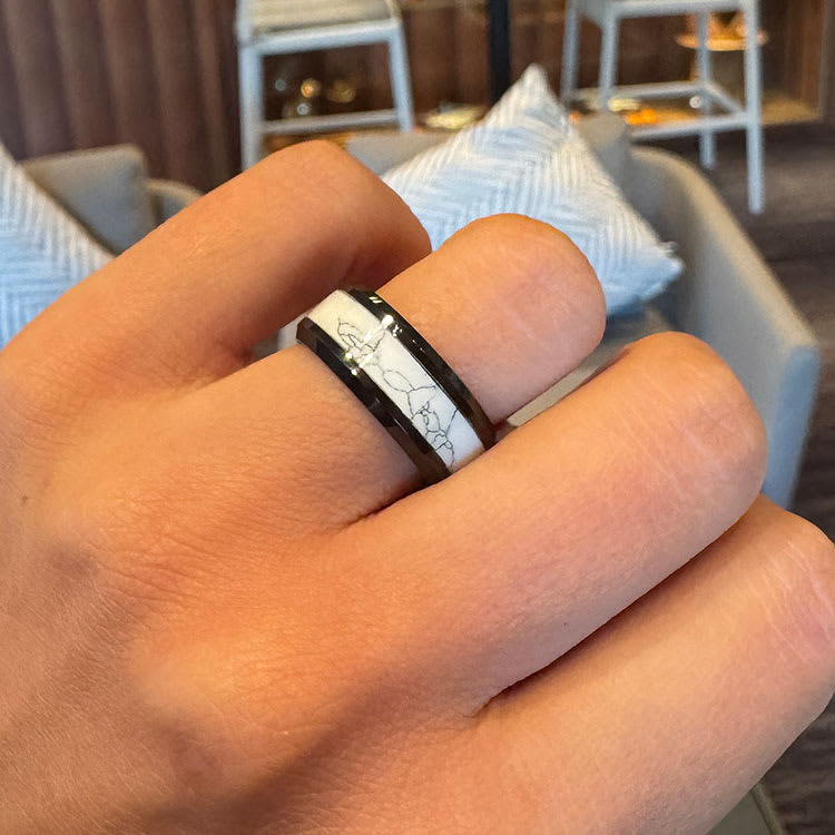 Black Ring With White Turquoise Inlay