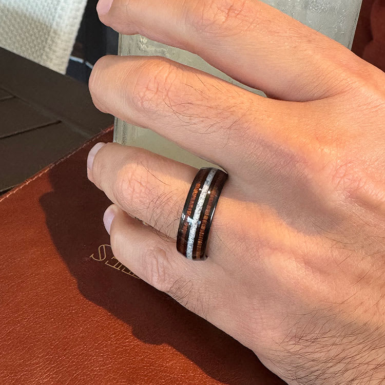 White Turquoise And Wood Ring