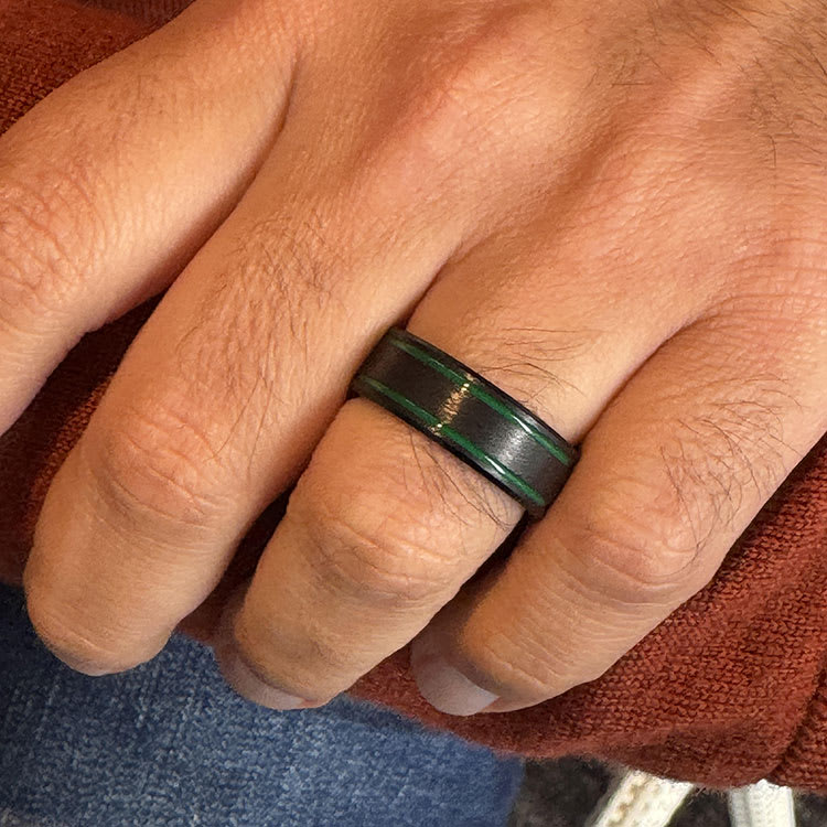 Black Ring With Green Stripe