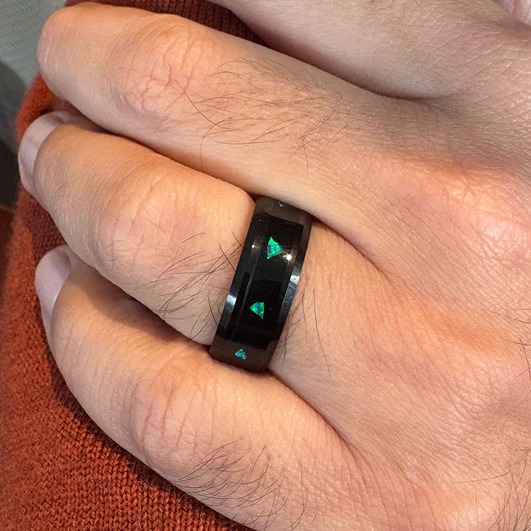 Abalone Fragment Inlay Black Ring