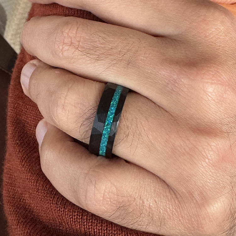 Crushed Green Opal Inlay Black Ring