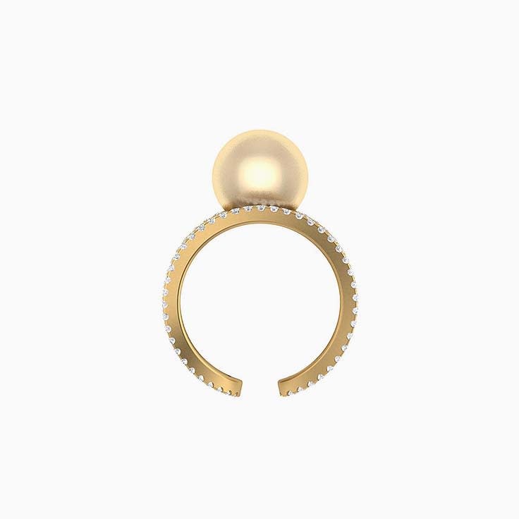 South Sea  Pearl 9 to 9.5mm solid gold wide diamond ring