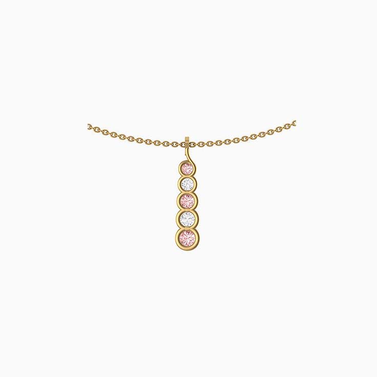 Lab pink 3P and white diamond elegant pendant with 43cm chain at 1.6mm thickness