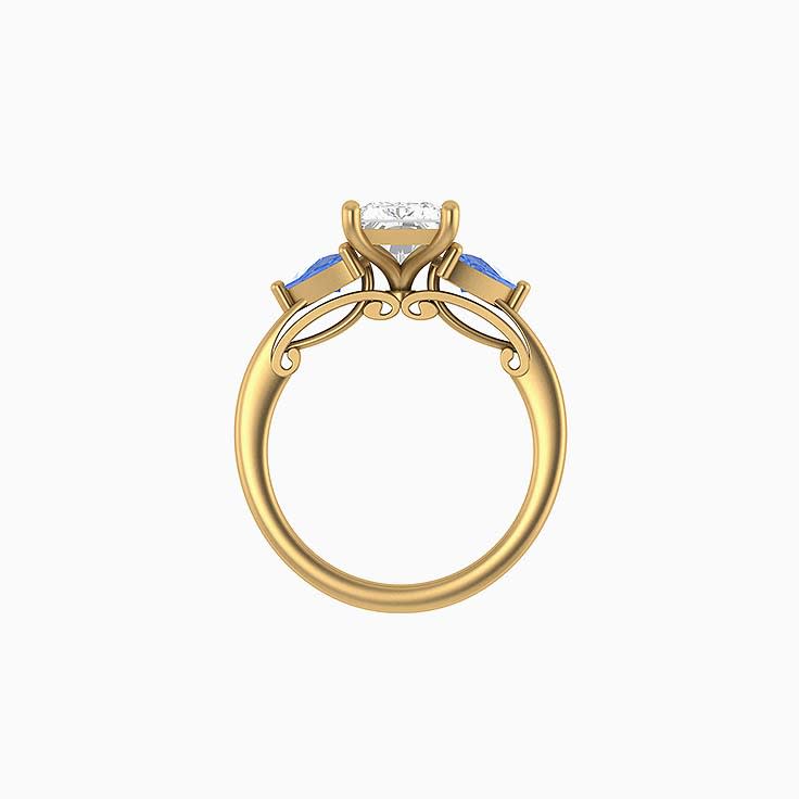 Lab Radiant cut Trilogy ring with Lab sapphires