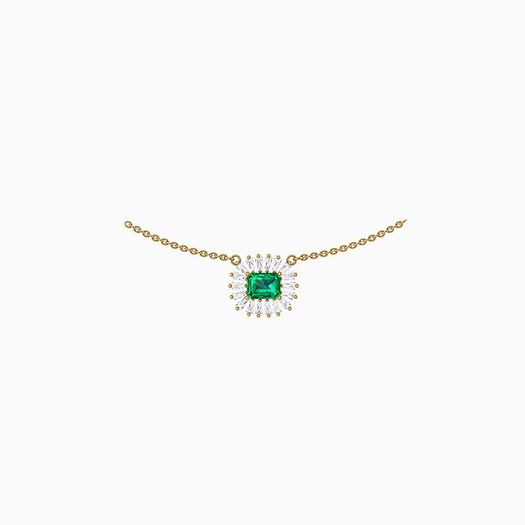 Lab Emerald and lab diamond necklace 43cm diameter x 1.7mm thick chain