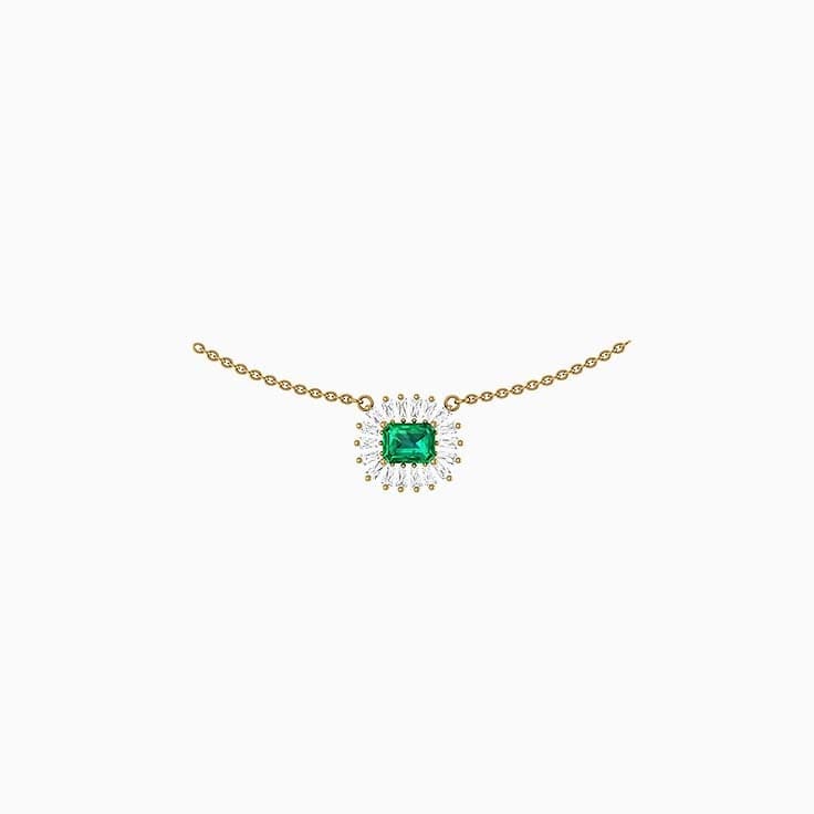 Lab Emerald and lab diamond necklace 43cm diameter x 1.7mm thick chain