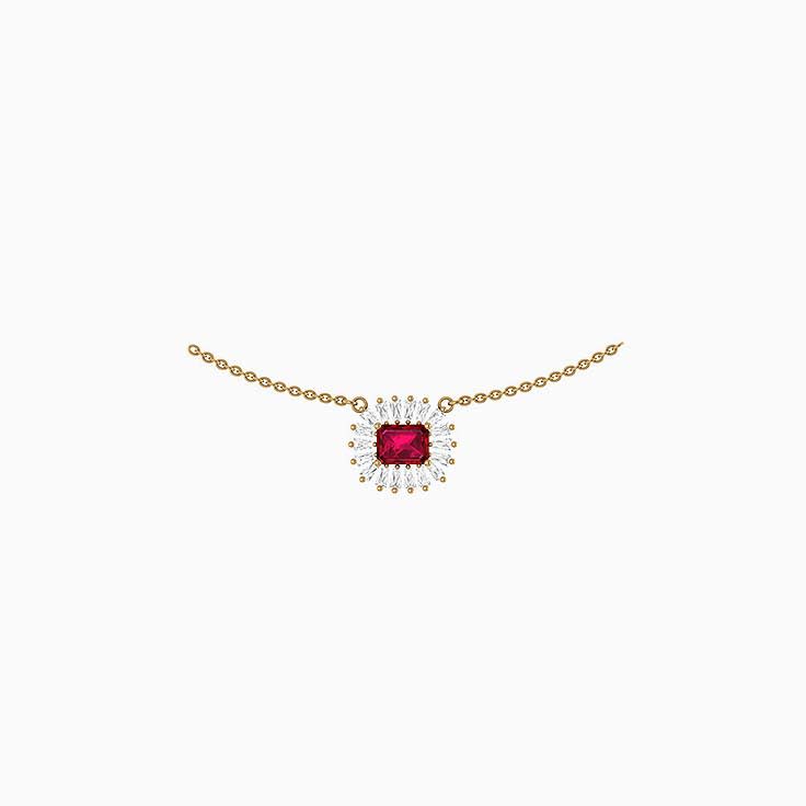 Lab Ruby and Lab Diamond necklace 43cm diameter x 1.7mm thick chain