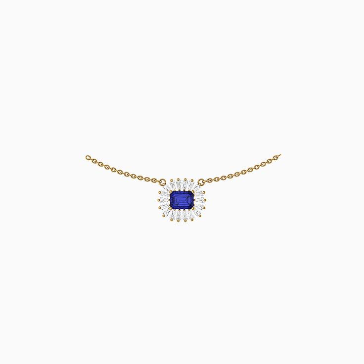 Natural Tanzanite and Lab diamonds with 43cm diameter 1.7mm thick chain necklace