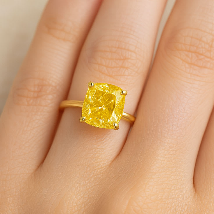Lab yellow cushion cut solitaire