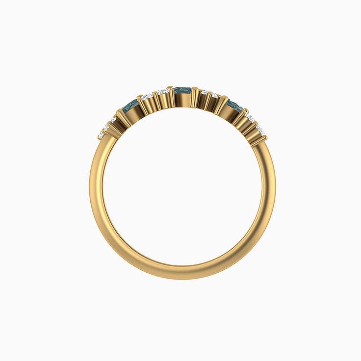 Natural Teal sapphires marquise cut and natural diamond ring