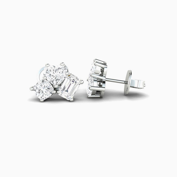 three stone lab stud earrings