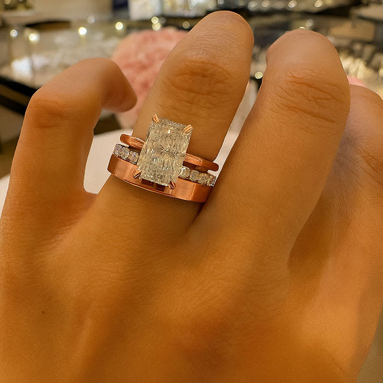 3 carat Lab Radiant cut with a hidden halo