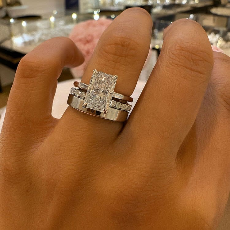 3 carat Lab Radiant cut with a hidden halo