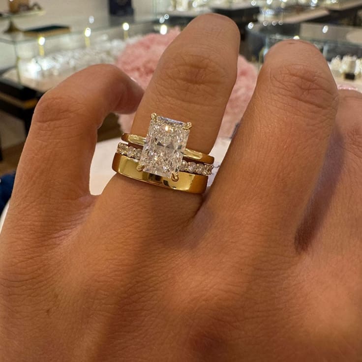 3 carat Lab Radiant cut with a hidden halo