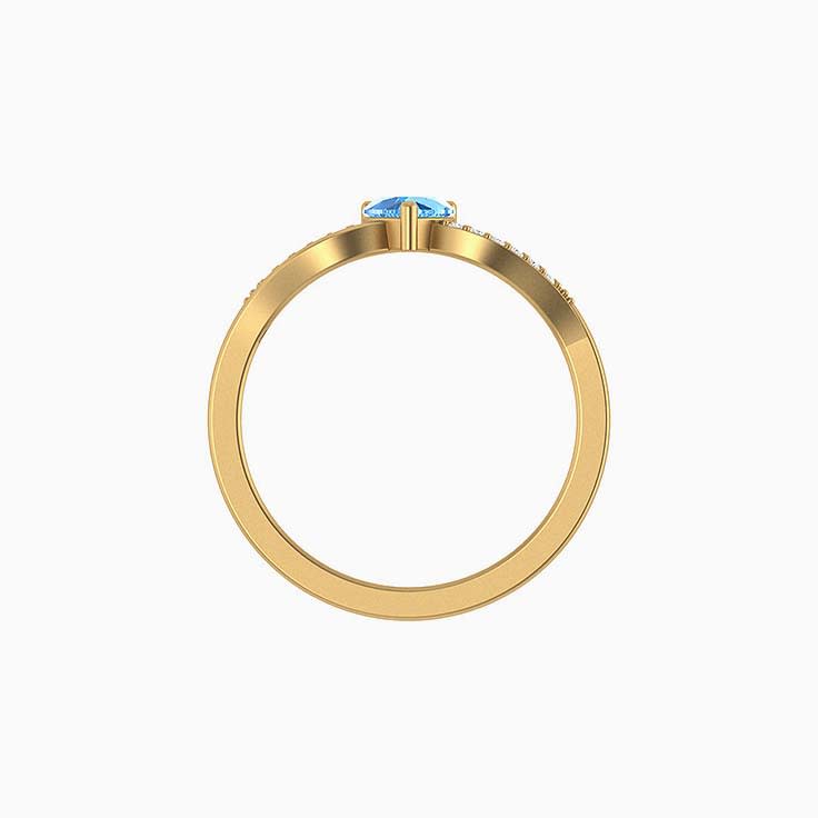 Blue Topaz heart cut and natural diamond ring