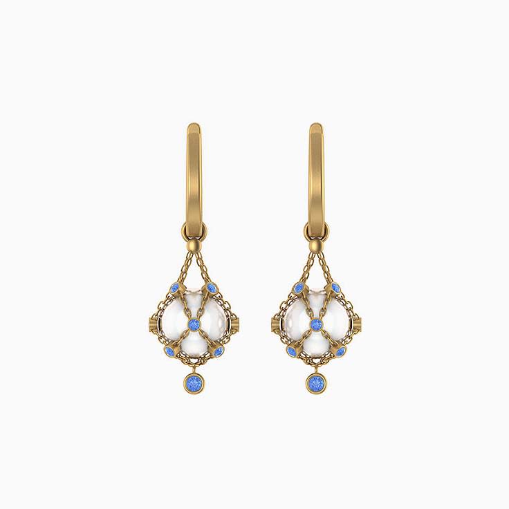 South sea 10mm and natural sapphire earrings