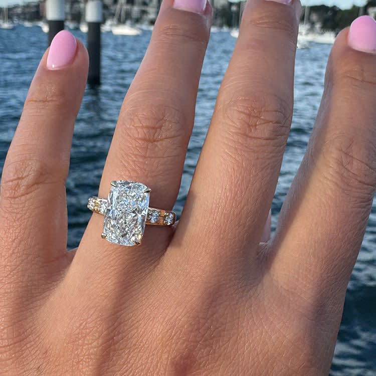 5 carat elongated cushion lab engagement ring