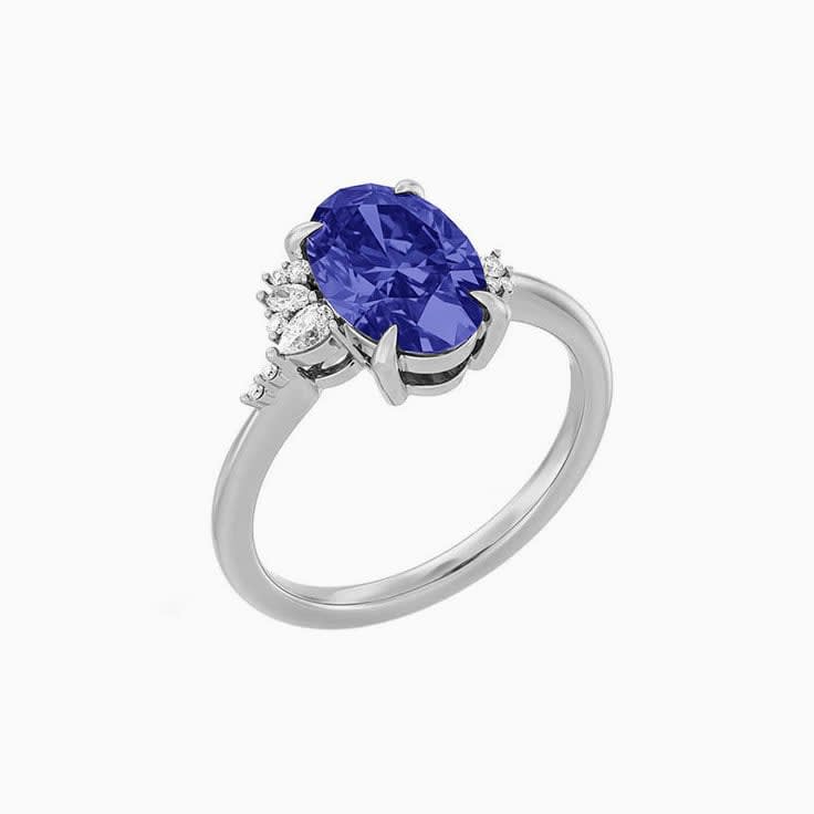 Blue Sapphire lab Engagement Ring
