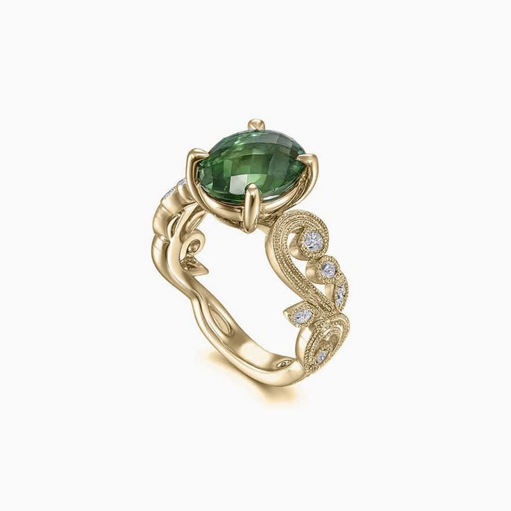 Lab green sapphire and diamond ring