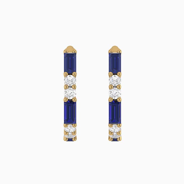 Sapphire Baggettes and round diamonds huggies