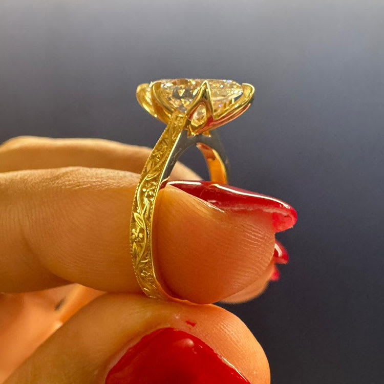 Marquise diamond set in vintage engagement ring