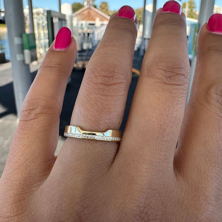 Diamond wishbone wedding band yellow gold