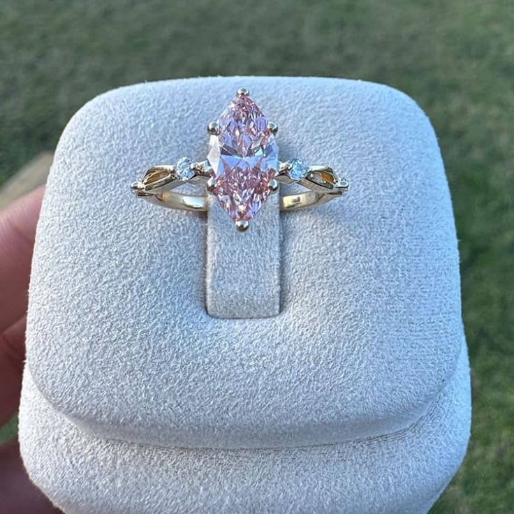 Pink lab diamond marquise ring