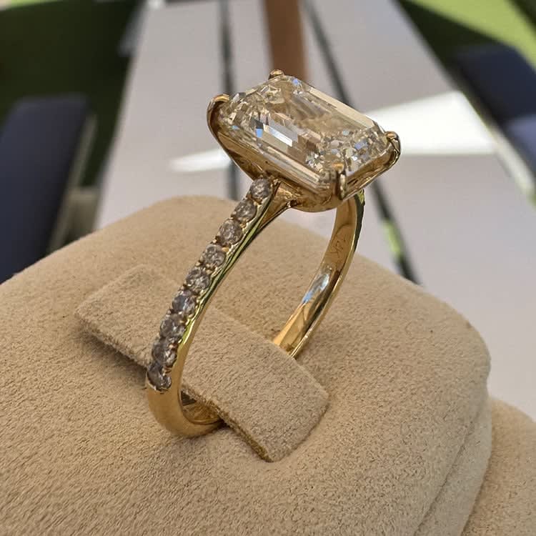 Emerald cut on a diamond band