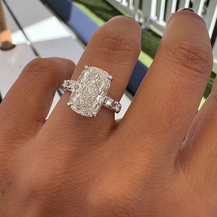 5ct elongated cushion cut on a white gold band