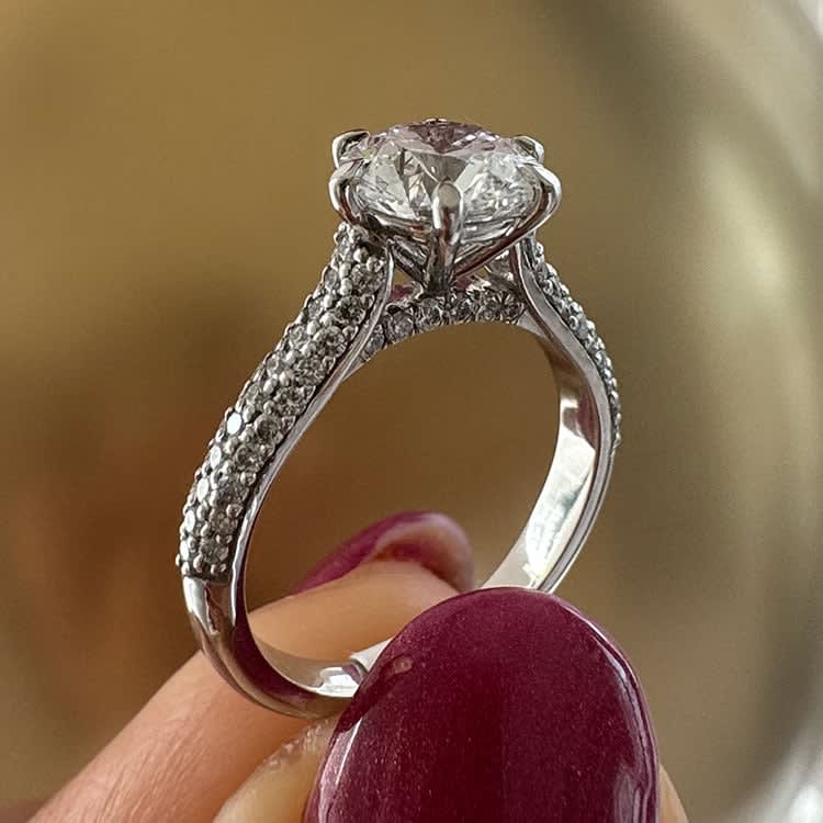 Pave set band with round diamond