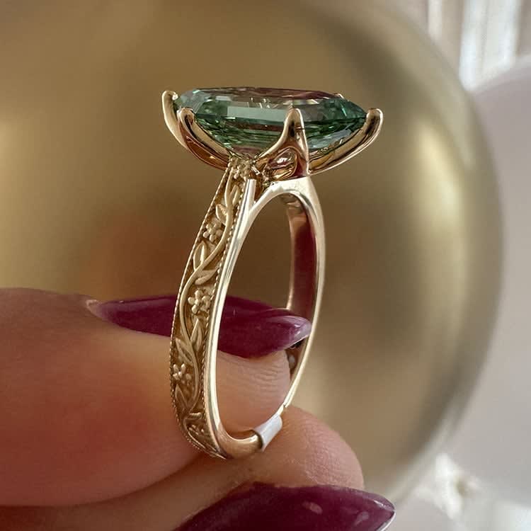 Green diamond in hexagon cut