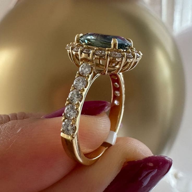 3 carat natural parti sapphire and diamond