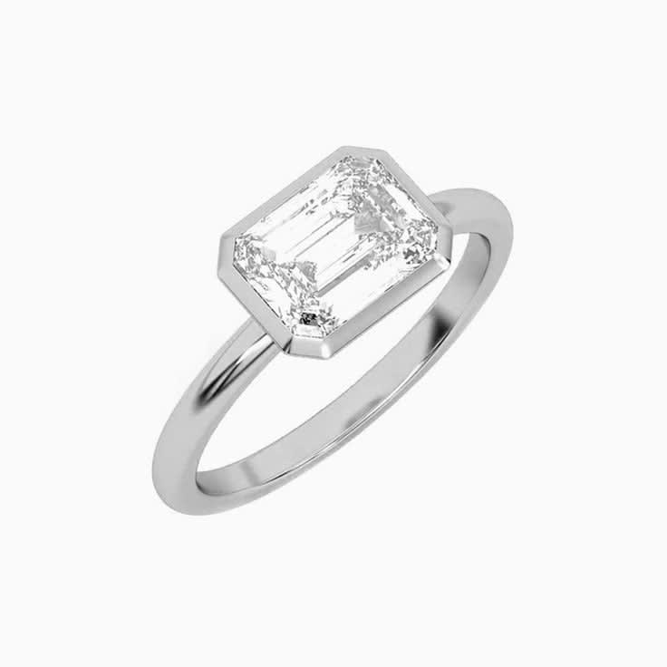 Bezel Set East West Emerald Diamond Ring