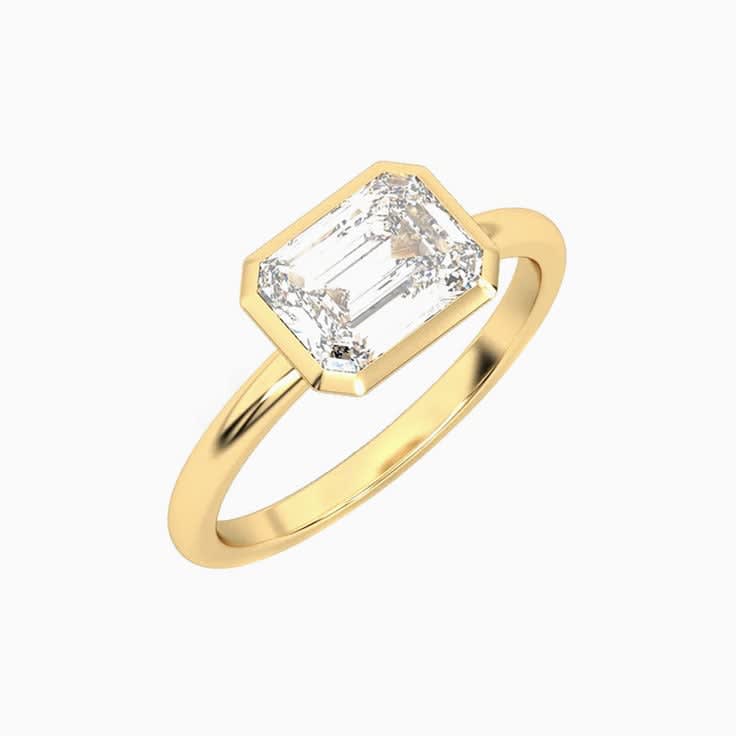 Bezel Set East West Emerald Diamond Ring