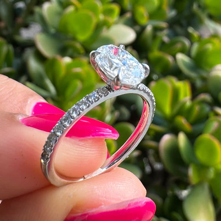 Platinum engagement ring set with oval