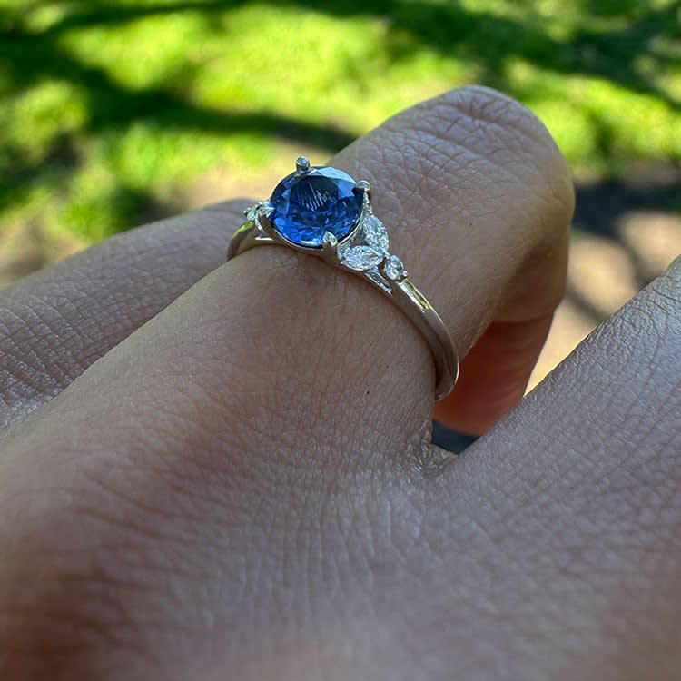 Lab Ceylon sapphire with diamond