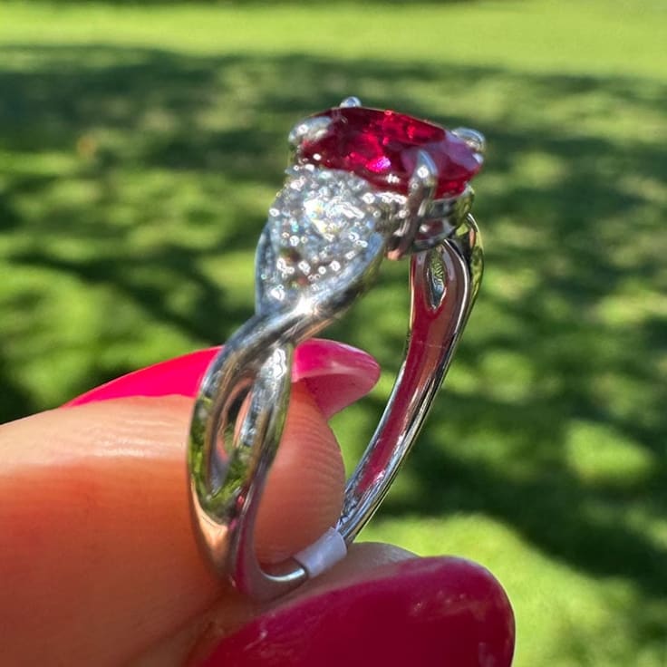 Lab Ruby and diamond ring 18k white gold