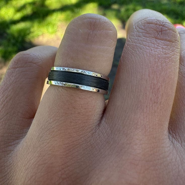 6mm carbon fiber with white gold