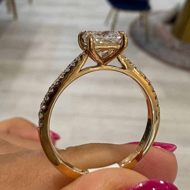 Princess cut diamond on a diamond band