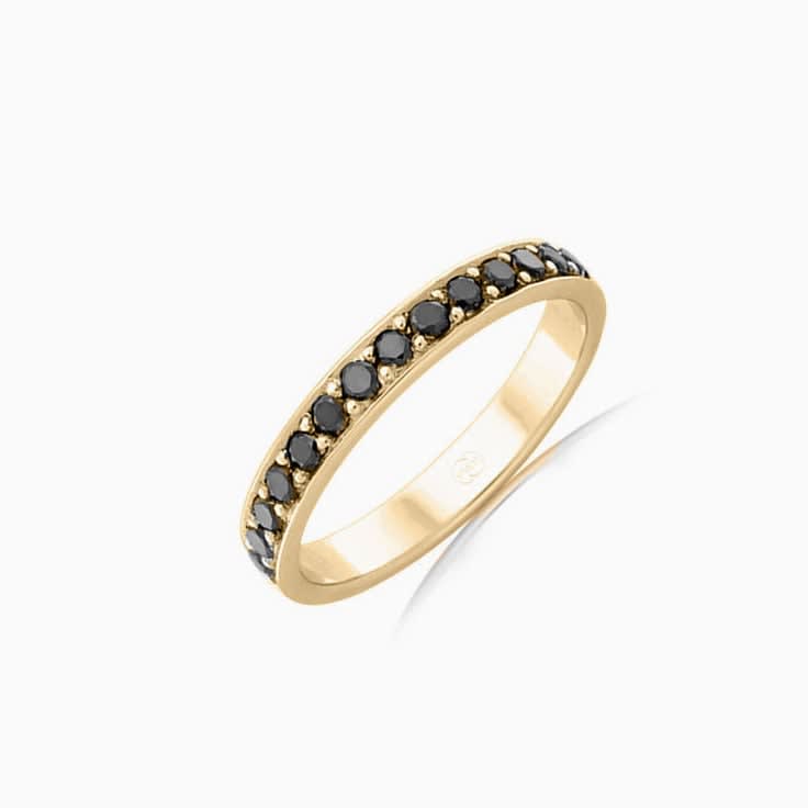 Black Diamond wedding ring in yellow gold