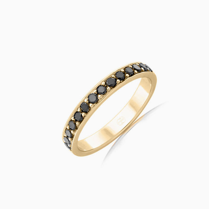Black Diamond wedding ring in yellow gold