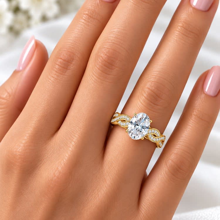 Oval ring on a diamond twisted band